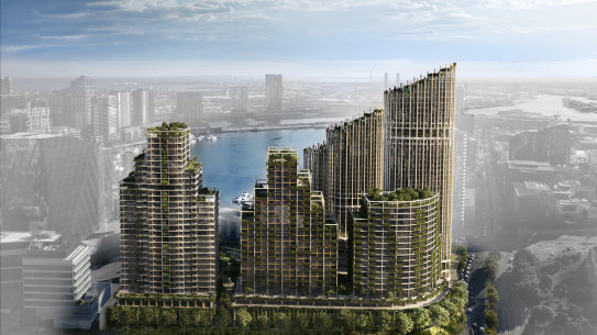 A render of Tim Gurner’s Elysium Fields development in Docklands.