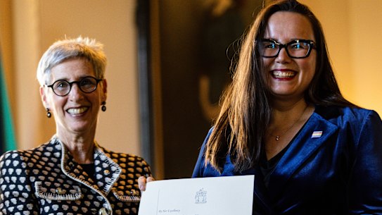 Harriet Shing (left) with Governor Linda Dessau after being sworn in as a government minister.