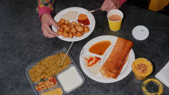 Chai ‘N’ Dosa in Braybrook serves Hyderabadi snacks such as lentil and rice flour dumplings and masala dosa, the crisp crepe filled with spicy potato.