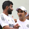 Gautaum Gambhir with Jasprit Bumrah in Perth.