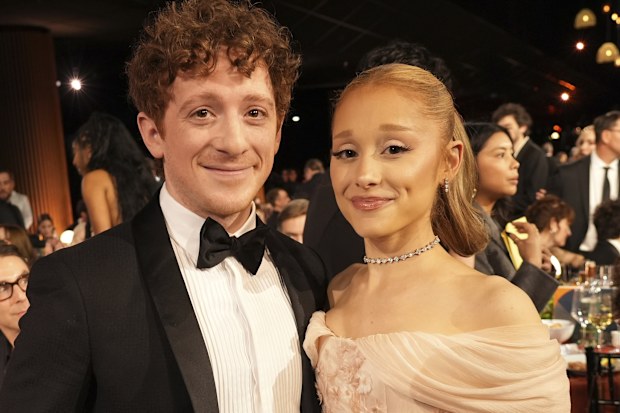 Ethan Slater, left, and Ariana Grande in the audience during the 31st annual Screen Actors Guild Awards on Sunday, Feb. 23, 2025, at the Shrine Auditorium in Los Angeles. 