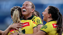 Australia celebrates a try.
