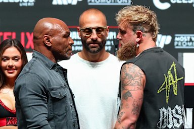 Mike Tyson and Jake Paul face off before their fight.