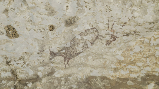 The cave art depicts half-human figures in hunting scenes and has been dated to at least 44,000 years old