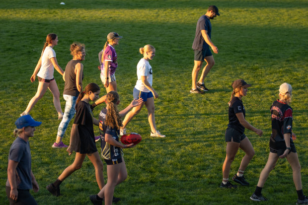 Members of the Mansfield women’s team at a training session.