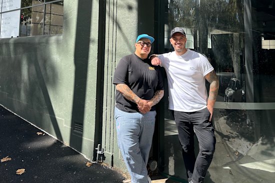 Morgan McGlone (left) and Nathan Sasi at the former Chefs' Warehouse site in Surry Hills.
