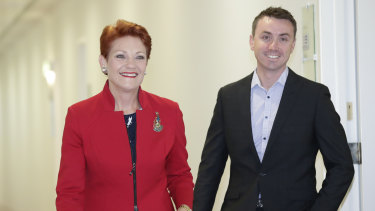 Senator Pauline Hanson with her adviser James Ashby in May.