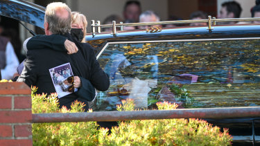 Mourners at Cindy Gambino’s funeral in Colac on Monday.