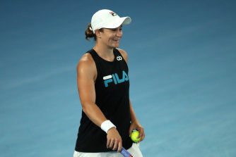 Ash Barty smiles during her practice session at Melbourne Park on Thursday.