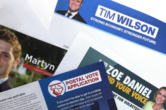 Party flyers in the seat of Goldstein. With the Liberal brochure is a prepaid envelope addressed to PO Box Somerton. the Liberal Party.
