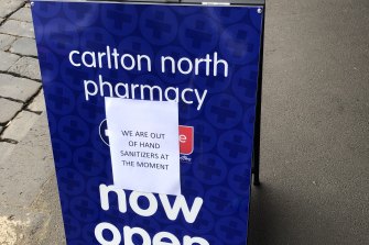 Carlton North pharmacy tells people they are out of hand sanitiser.