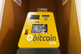 A bitcoin ATM vending machine in the Chatswood Chase shopping mall in Sydney. 