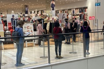 Socially distanced queues at a Uniqlo store in Sydney.  