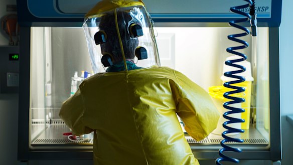 A virologist works inside the Spiez Laboratory that conducts chemical weapons tests in Switzerland.