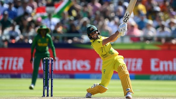 Ash Gardner launches during the World Cup final.