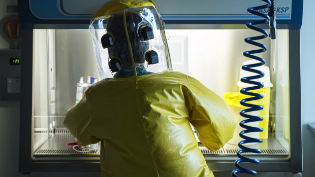 A virologist works inside the Spiez Laboratory that conducts chemical weapons tests in Switzerland.