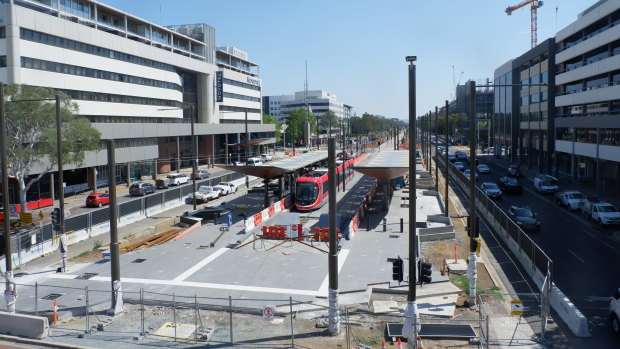 Light rail has arrived at Alinga Street in the centre of Canberra after eight months of testing.