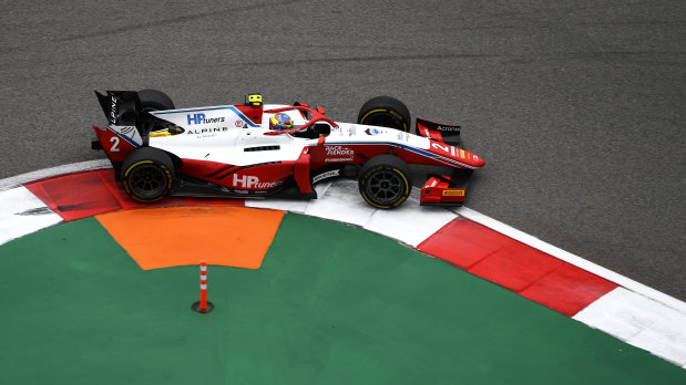 Oscar Piastri on the way to victory in the  F2 feature race at Sochi in Russia.
