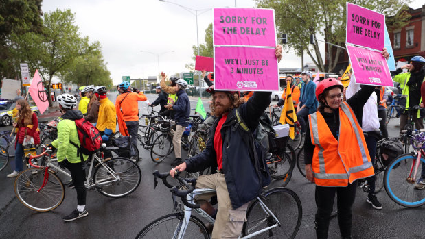 Extinction Rebellion activtists hit the road with their message on Wednesday.