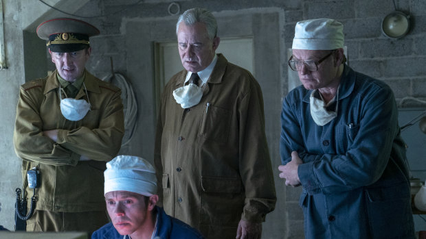 Stellan Skargard (centre) and Jared Harris (right) in Chernobyl.