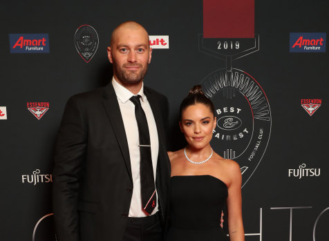 Valance with her boyfriend, Essendon player Tom Bellchambers, at the 2019 Crichton Medal ceremony at the beginning of October. 