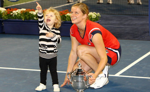 Kim Clijsters with her daughter Jada after winning the 2009 US Open title.
