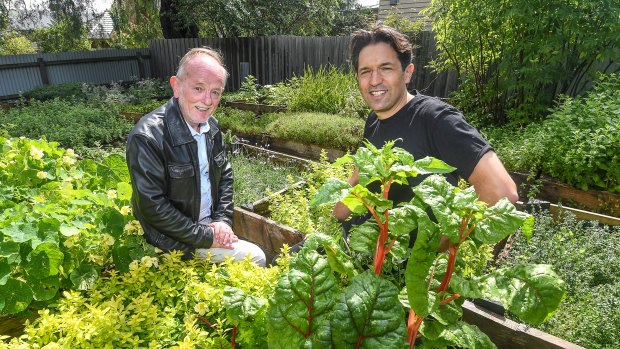Boxes of plenty: Attica chef Ben Shewry, right, with avid home gardener and cook Alex McDonell at Attica's edible gardens at Ripponlea estate.