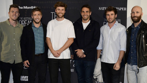 Swans players Luke Parker, Kieren Jack, Dane Rampe, Josh Kennedy, Nick Smith and Jarrad McVeigh at the premiere of The Australian Dream on Tuesday night.