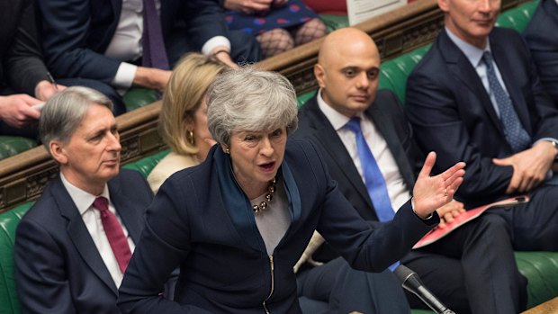 Britain's Prime Minister Theresa May addresses MP's in Parliament. 