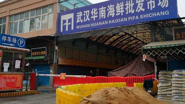 The Wuhan Huanan Wholesale Seafood Market, where a number of people related to the market fell ill with a virus, sits closed in Wuhan, China.