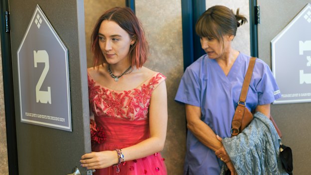Saoirse Ronan (left) as the caustic and judgmental 17-year-old and Laurie Metcalf as her mum in the film Lady Bird.