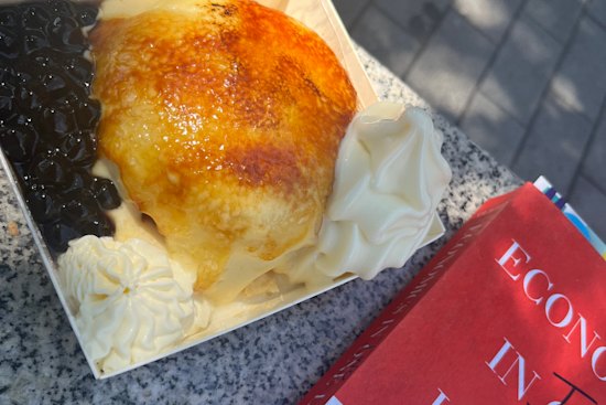 Summer essentials: a book and souffle pancakes with icecream in Cabramatta.
