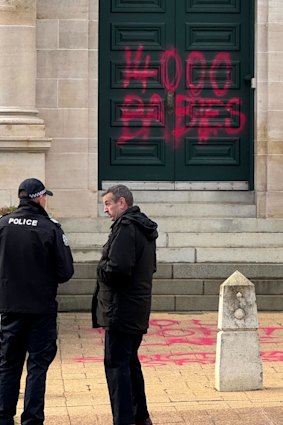 The graffiti discovered at WA parliament house on Friday morning.