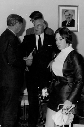 Prime Minister John Gorton (above left) talking to industrial Minister Charles Court on April 18, 1969. Reporter Geraldine Willesee (right), was the '19-year-old girl' mentioned in Mr St John's allegations.