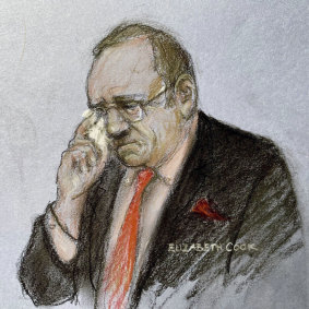 A court artist’s sketch of Kevin Spacey during the trial on Wednesday.