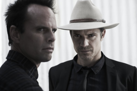 Justified starring Timothy Olyphant and Walton Goggins.
