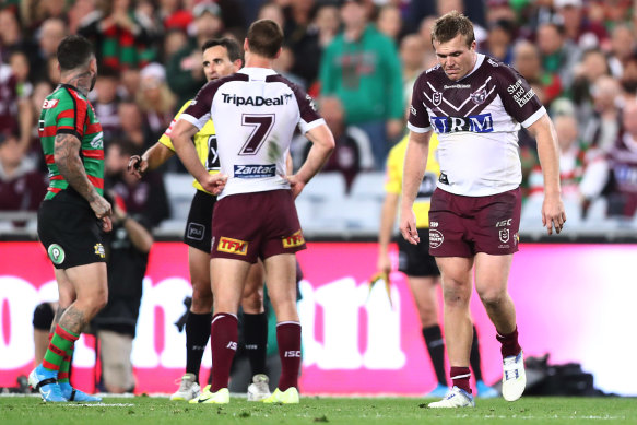 Jake Trbojevic walks off after being sent to the bin.