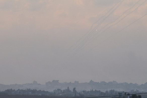 Rockets are fired from Gaza into Israel on Friday.