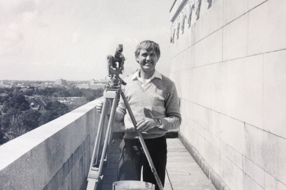 Frank Johnston on the Shrine upper walkway, circa 1980.