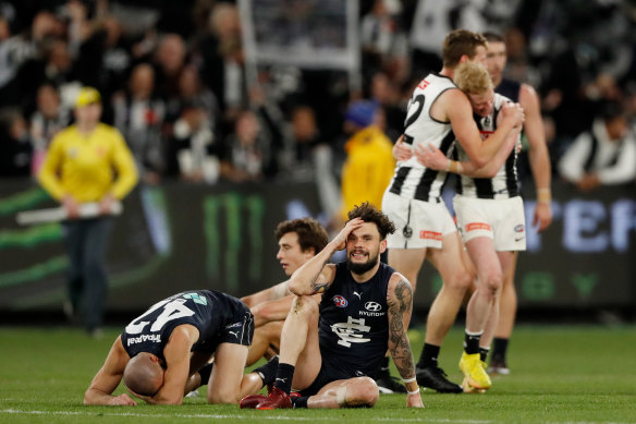 Zac Williams of the Blues looks dejected after a loss.