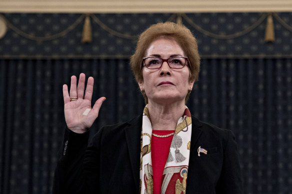 Former US ambassador to Ukraine Marie Yovanovitch gives evidence during an impeachment hearing in November.