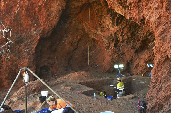 A still from a video of archaeological digs in the caves at Juukan gorge in 2015. 