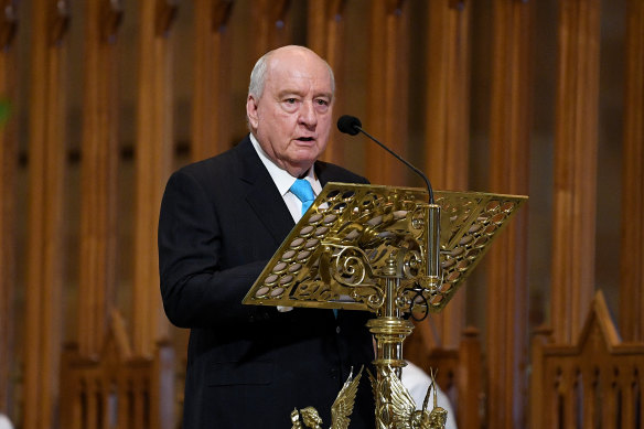 Alan Jones delivers a reading during the funeral mass for John Brennan at St Mary’s Cathedral.
