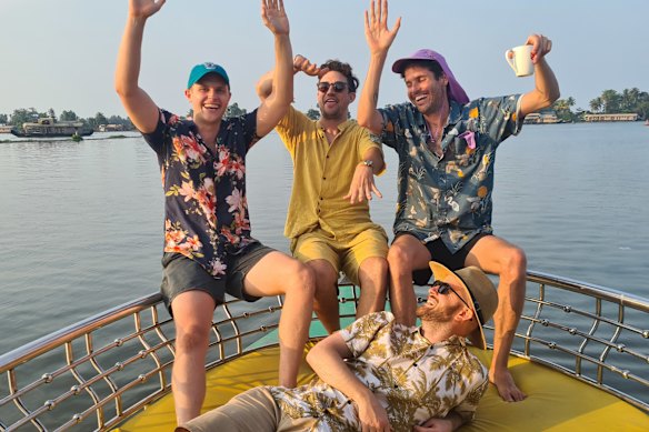 Tim Bunker (left), Anthony Glanville (centre), Paul Marshall (right) and Nat Taylor (front) in India’s Kerala.