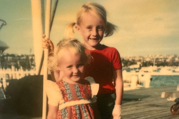 The author (left) aged 2 and her older sister, Sally, aged 6.