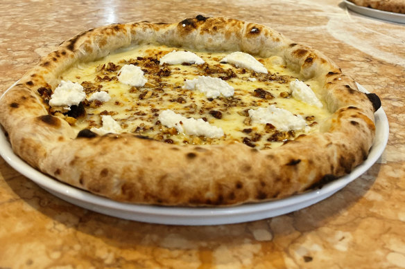The four-cheese pizza on the menu at Avoja. 