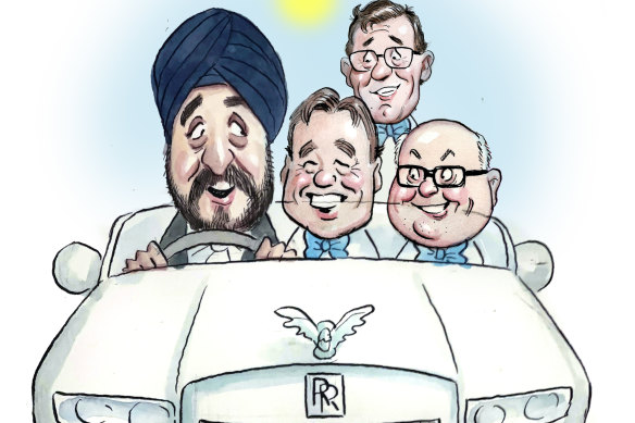 High Rollers: Maninderjit Kala with Greg Hunt, Alan Tudge and George Brandis.