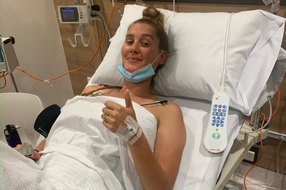 Hannah Vanderheide in hospital.