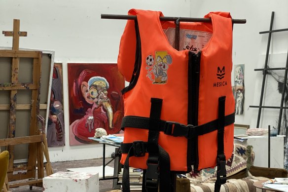 A tiny life vest from Lesbos in Greece, one of many Quilty had shipped to Australia.