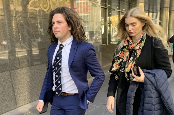 Callum Buczak and then-girlfriend Alexandra McDonough outside Melbourne Magistrates Court.